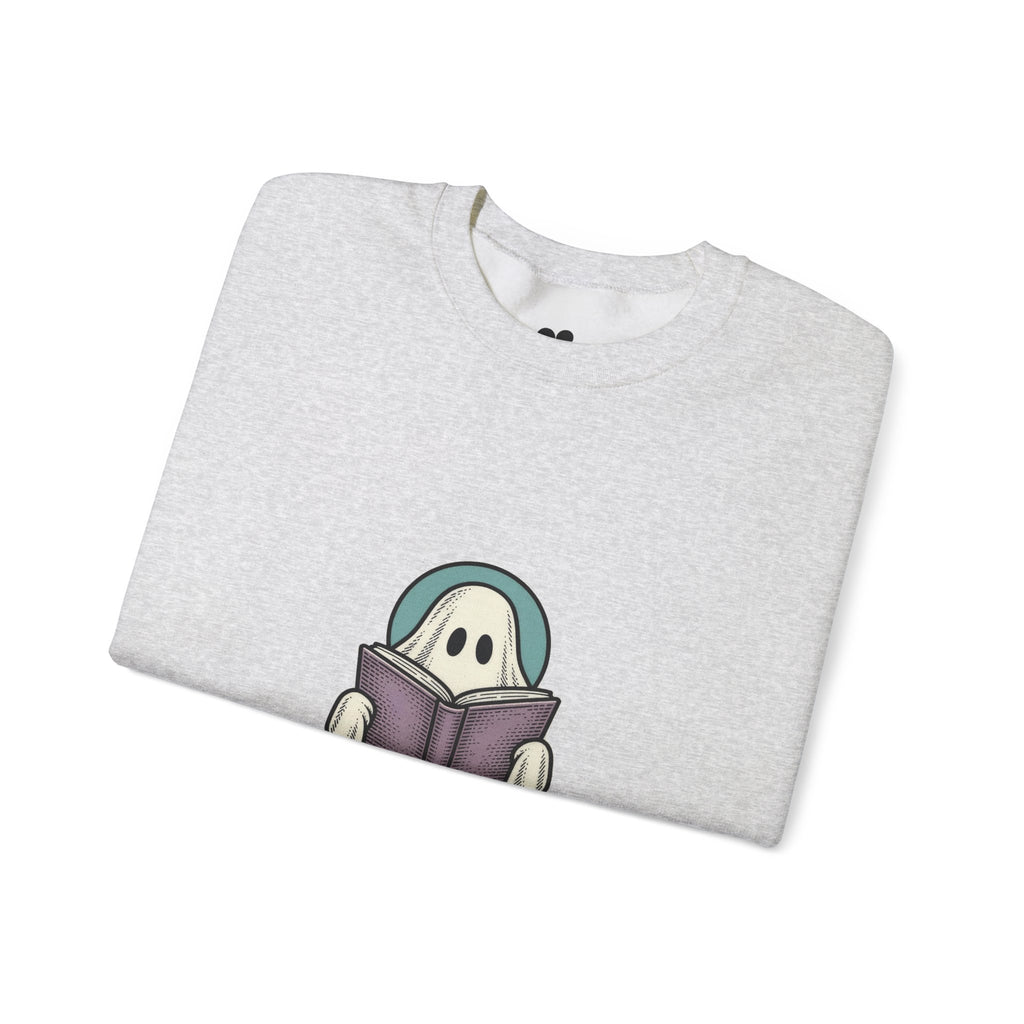 Ash I'm Not Ignoring You ghost sweatshirt folded, showing the ghost peeking over a book