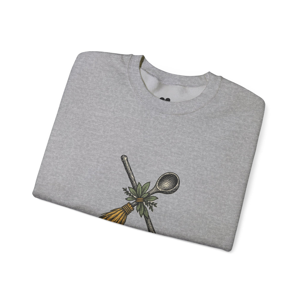Sport Grey Kitchen Witch sweatshirt, two-sided crewneck by Kindred Oddities, alternate view