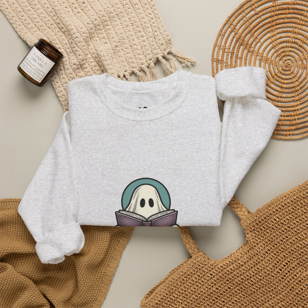 Ash I'm Not Ignoring You ghost sweatshirt in a cozy flat lay with a candle and knit blanket