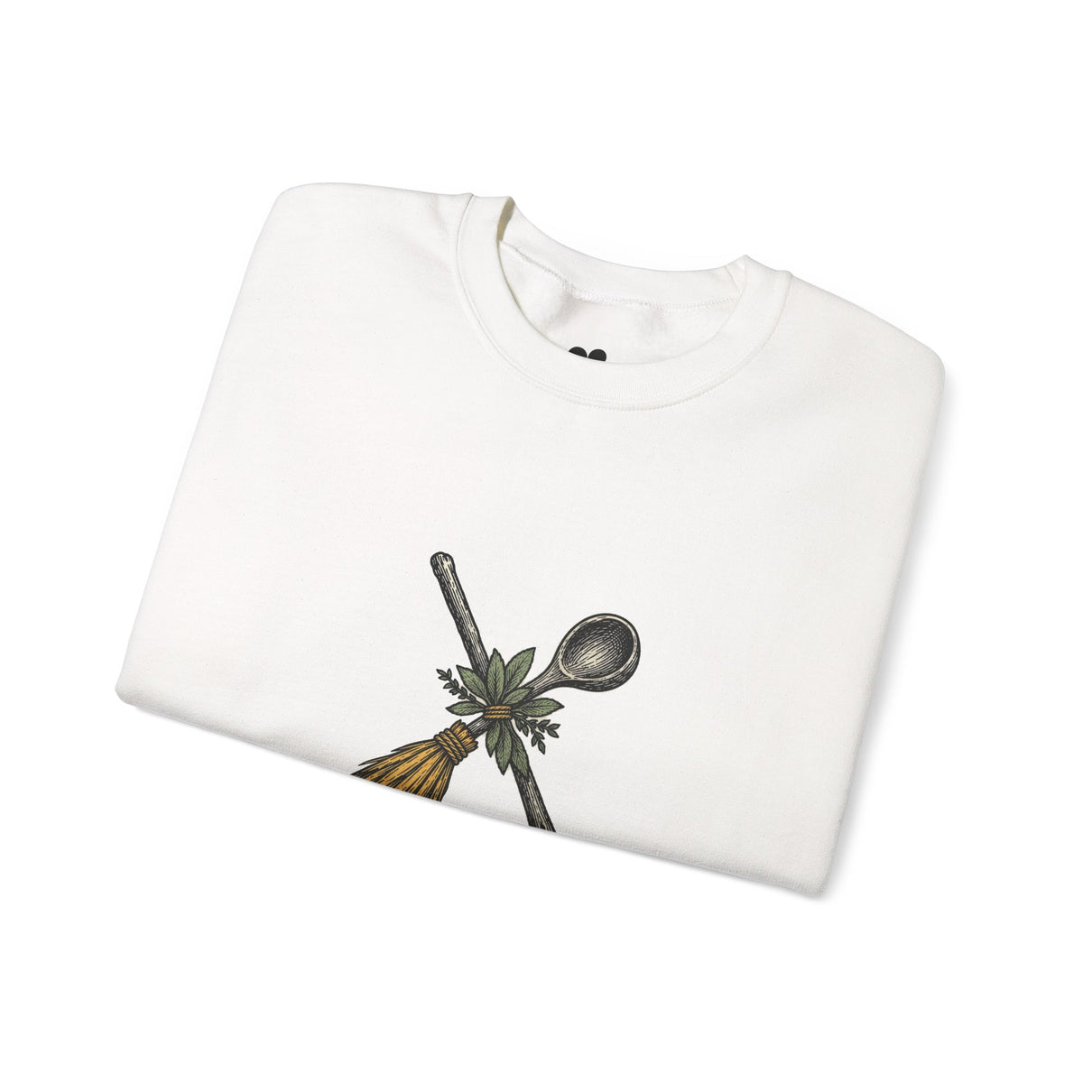 White Kitchen Witch sweatshirt, two-sided crewneck by Kindred Oddities, alternate view