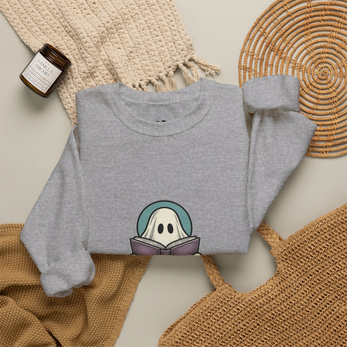 Sport Grey I'm Not Ignoring You ghost sweatshirt in a cozy flat lay with a candle and knit blanket