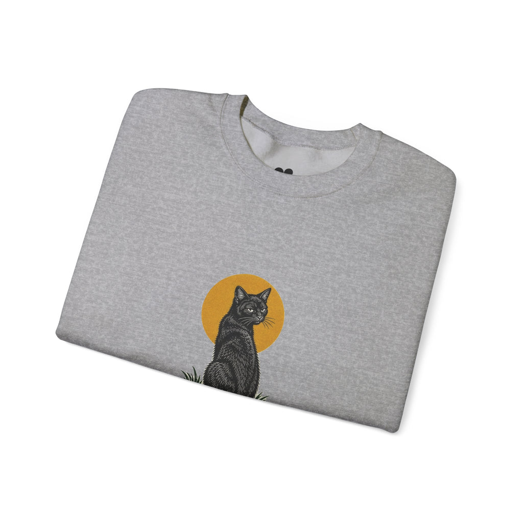 Sport Grey Bad Luck? black cat sweatshirt, two-sided crewneck by Kindred Oddities, alternate view