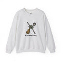 Kitchen Witch sweatshirt in Ash, front view with “Kitchen witch.” chest print