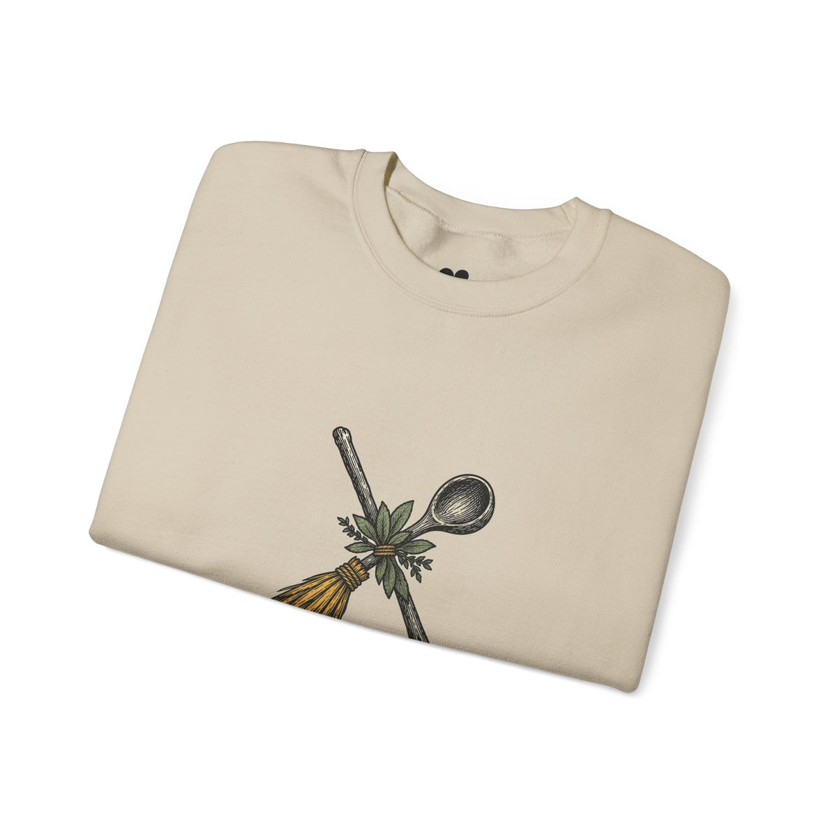 Sand Kitchen Witch sweatshirt, two-sided crewneck by Kindred Oddities, alternate view