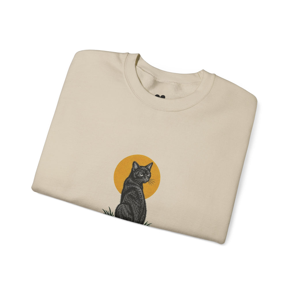 Sand Bad Luck? black cat sweatshirt, two-sided crewneck by Kindred Oddities, alternate view