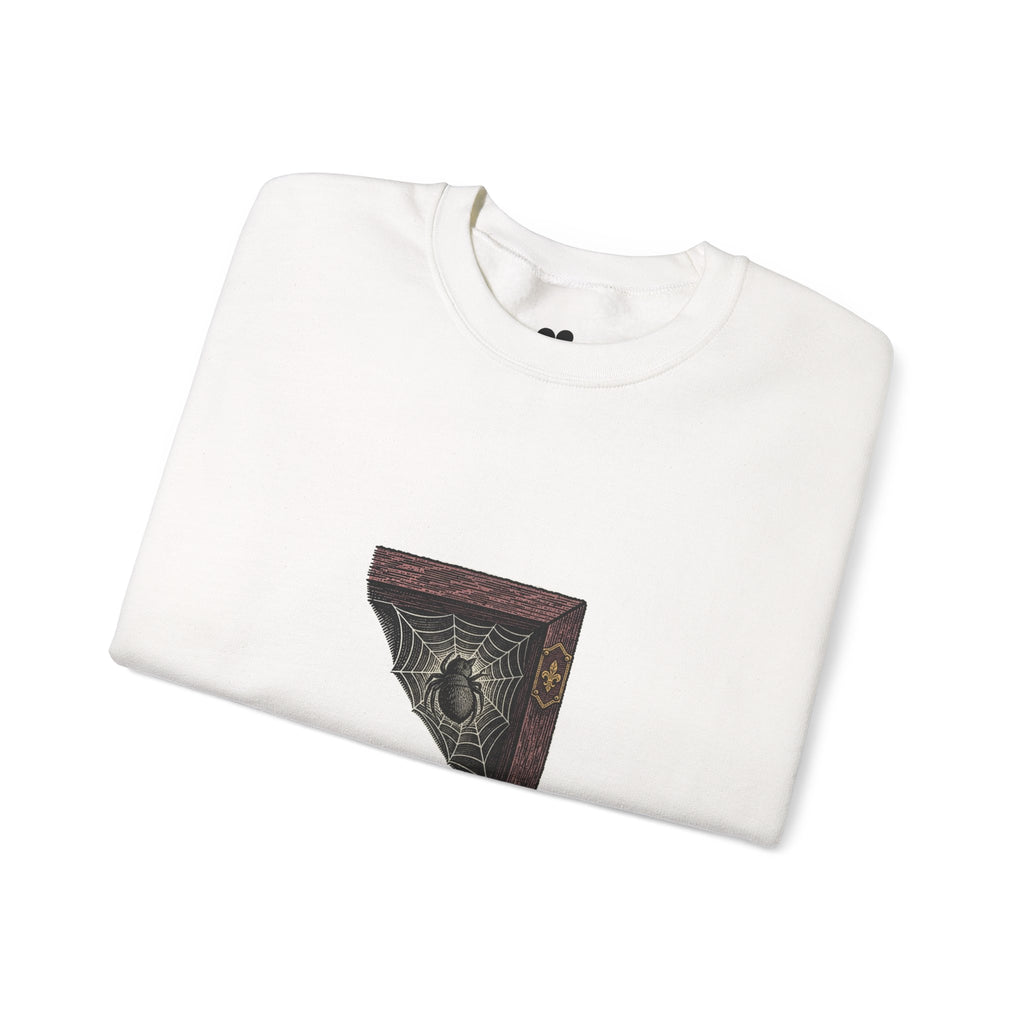 White I'm Not Here to Socialize spider sweatshirt, two-sided crewneck by Kindred Oddities, alternate view